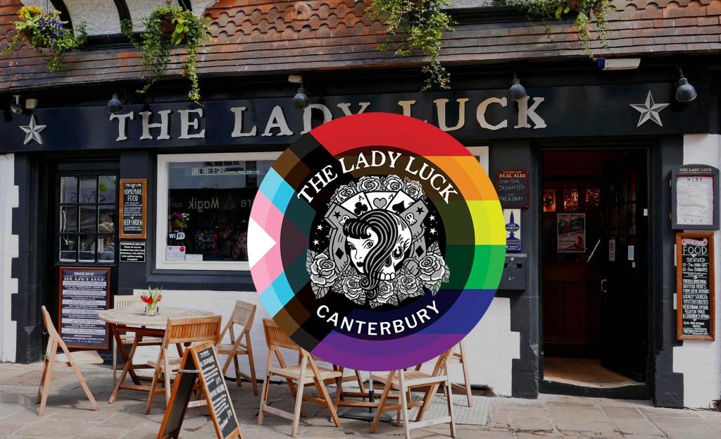 Front of the pub with a pride logo